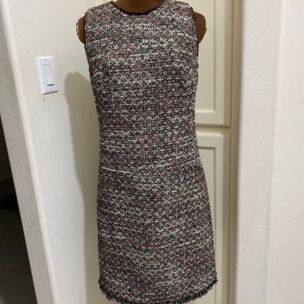 Ann Taylor Dress Womens 10 Crochet A-Line Sleeveless Fringe Trim Back Zip Lined